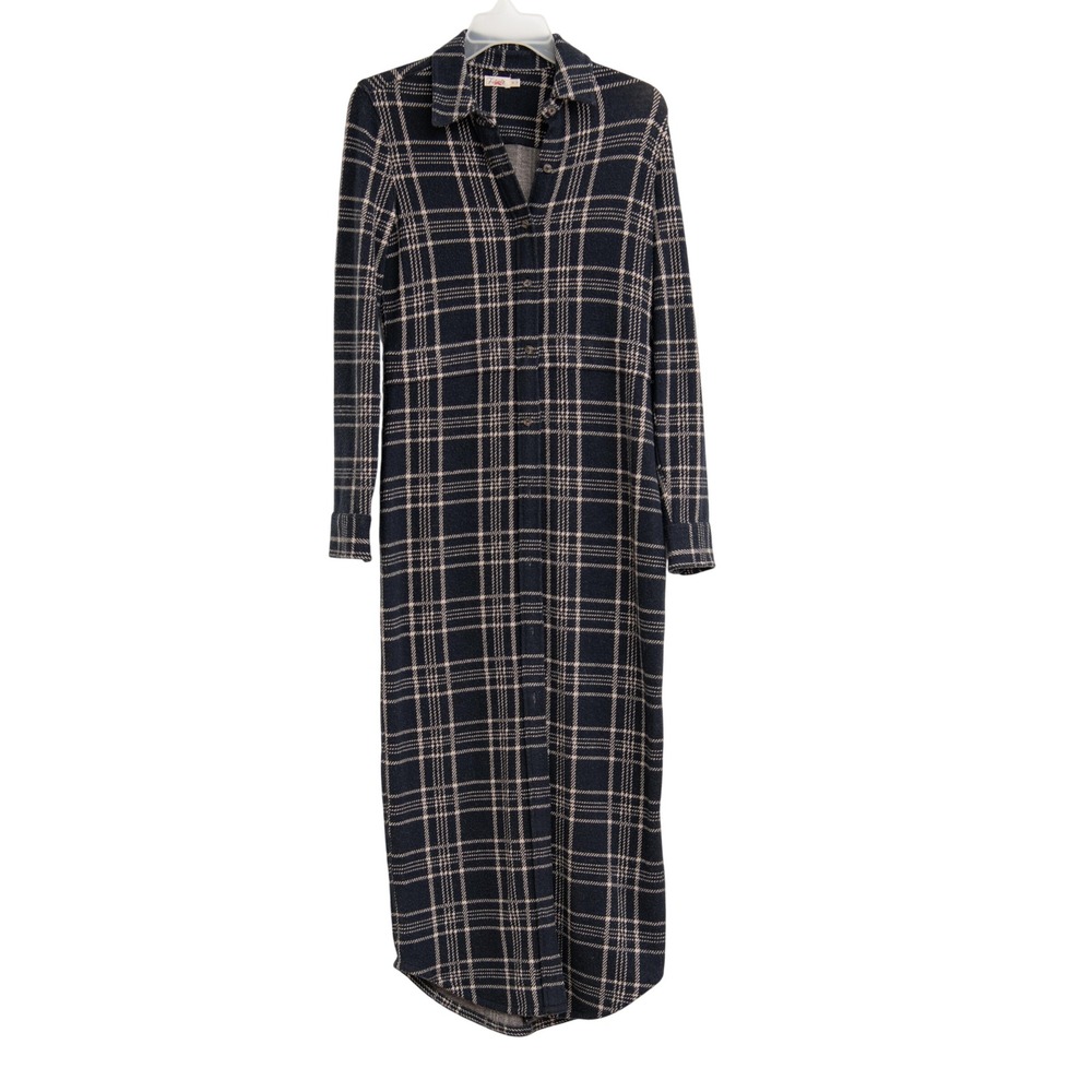 FAHERTY Plaid Knit Maxi Shirt Dress Sz XS Long Sleeve Dark Acedemia Cabin Preppy
